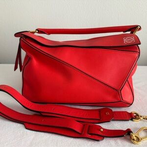 Loewe Red Leather Medium Puzzle Bag